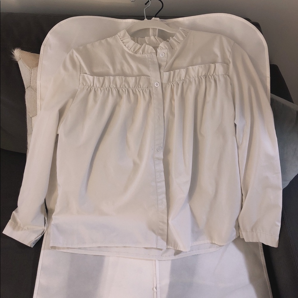 Ruffle white cotton blouse size S